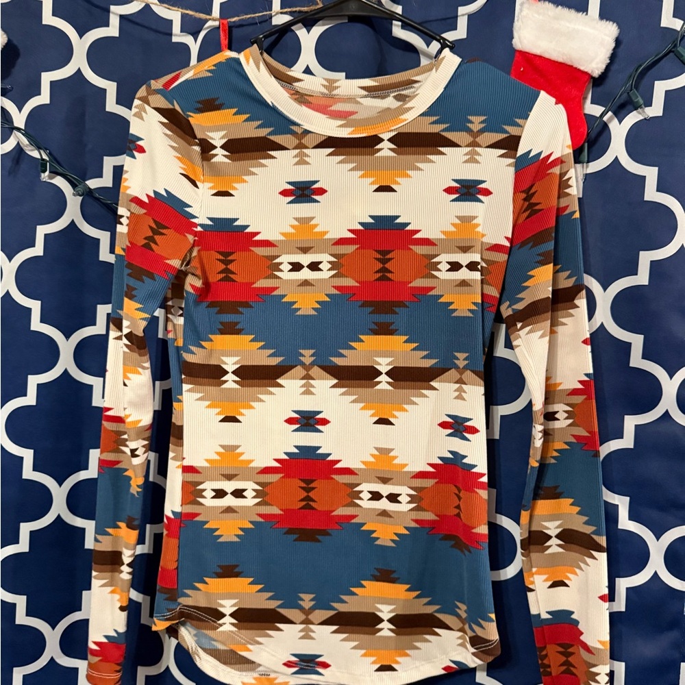 Aztec Print Long Sleeve Top